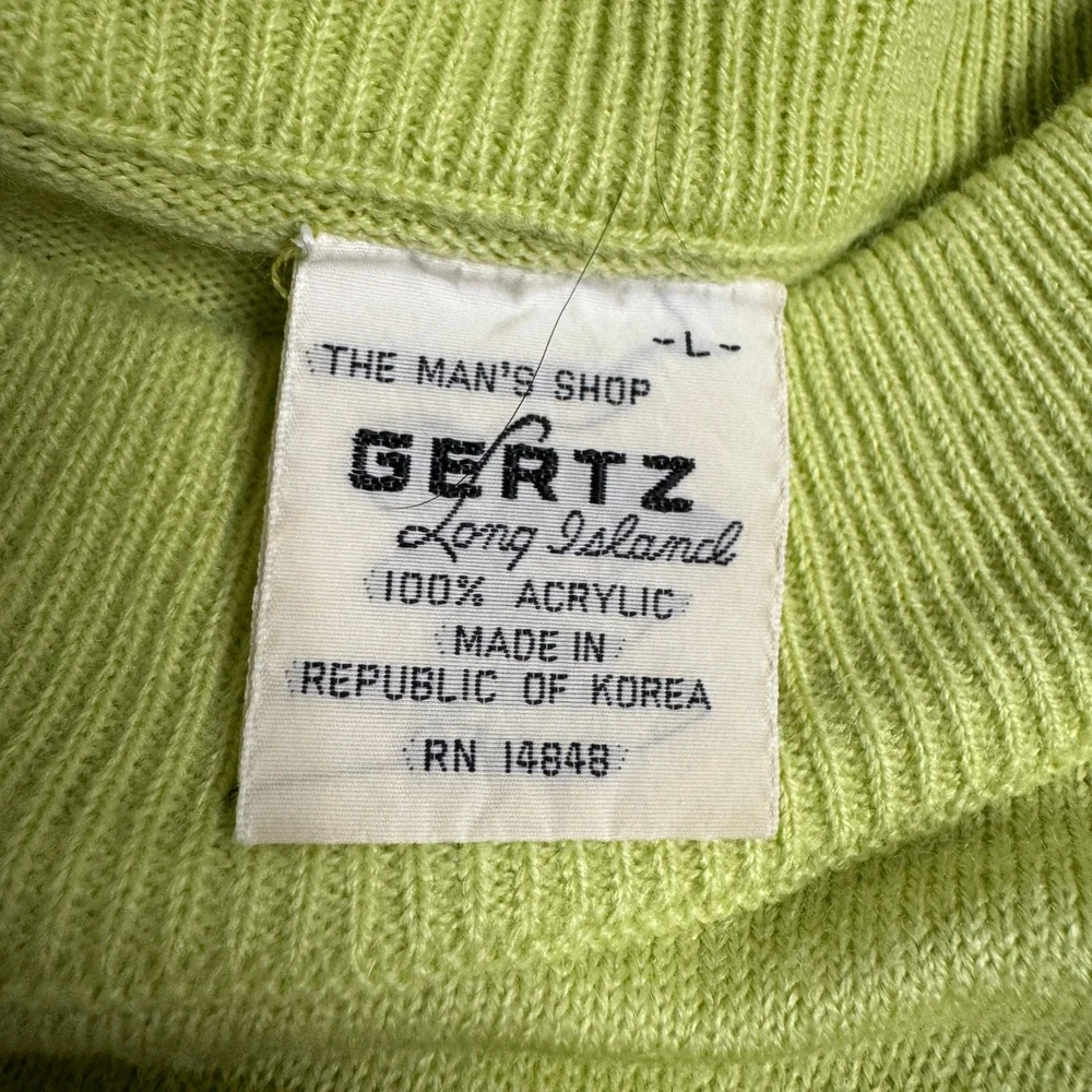 Gertz Knit Sweater Mens Large Green Striped Short Sleeve Acrylic Vintage 70s 80s